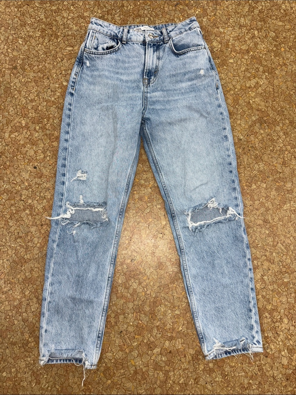 Zara Light Blue Distressed Boyfriend Jeans